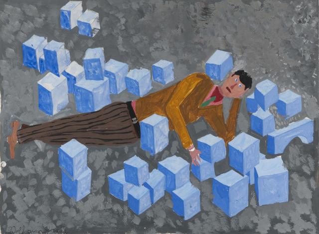 Mit Bauklötzen spielender Junge