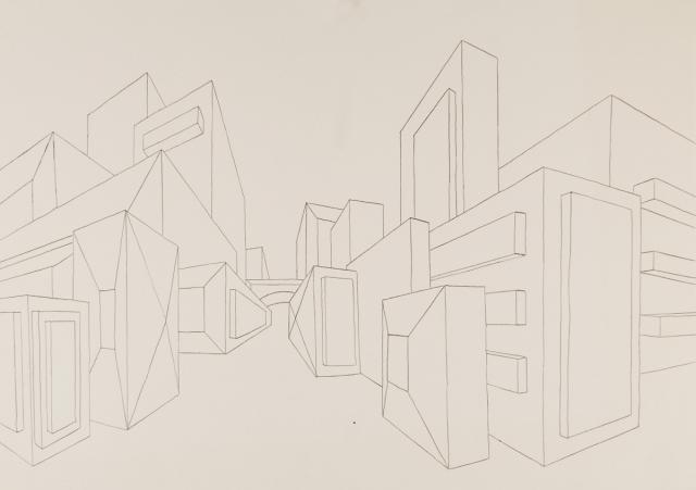 Perspektive mit 2 Fluchtpunkten: Futuristische Gebäude