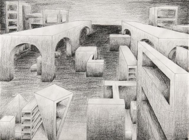 Zentralperspektive mit kubischen Formen