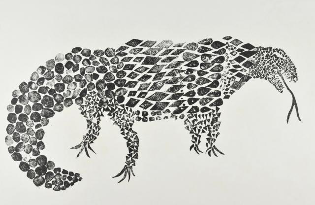 Kartonstempel: Echse