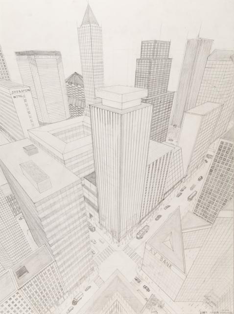 Drei Fluchtpunkte: Hochhäuser