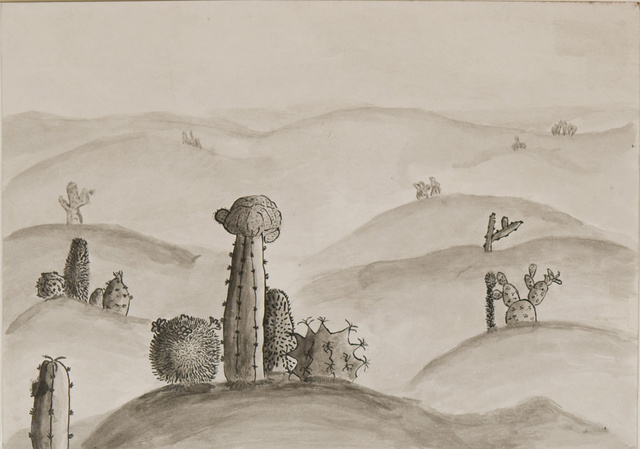 Surreale Landschaft mit Kakteen