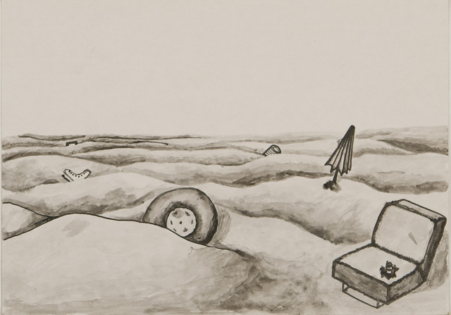 Surreale Landschaft mit Koffer