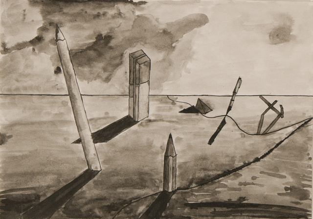 Surreale Landschaft mit Stiften