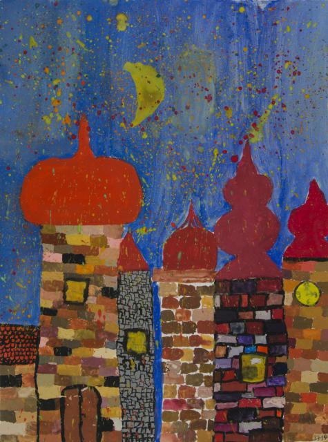 Stadt mit nächtlichem Feuerwerk