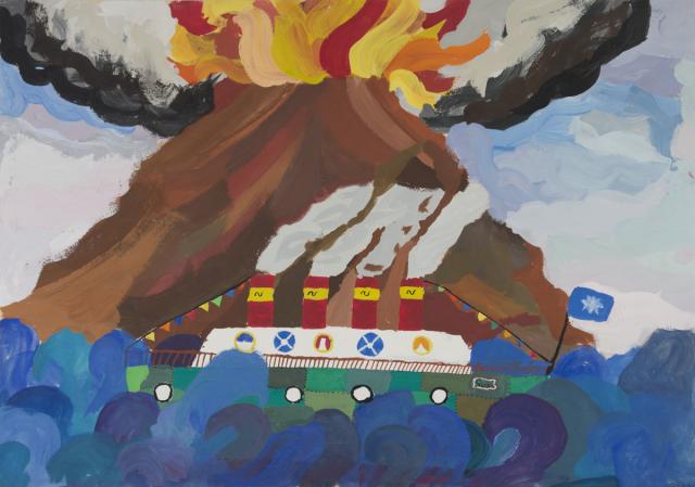 Schiff vor Vulkaninsel