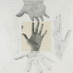 Surrealer Raum mit Händen