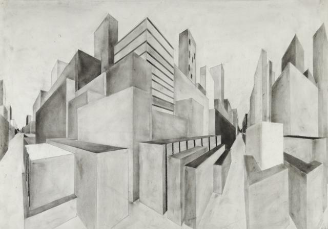 Perspektive mit 2 Fluchtpunkten: Hochhäuser