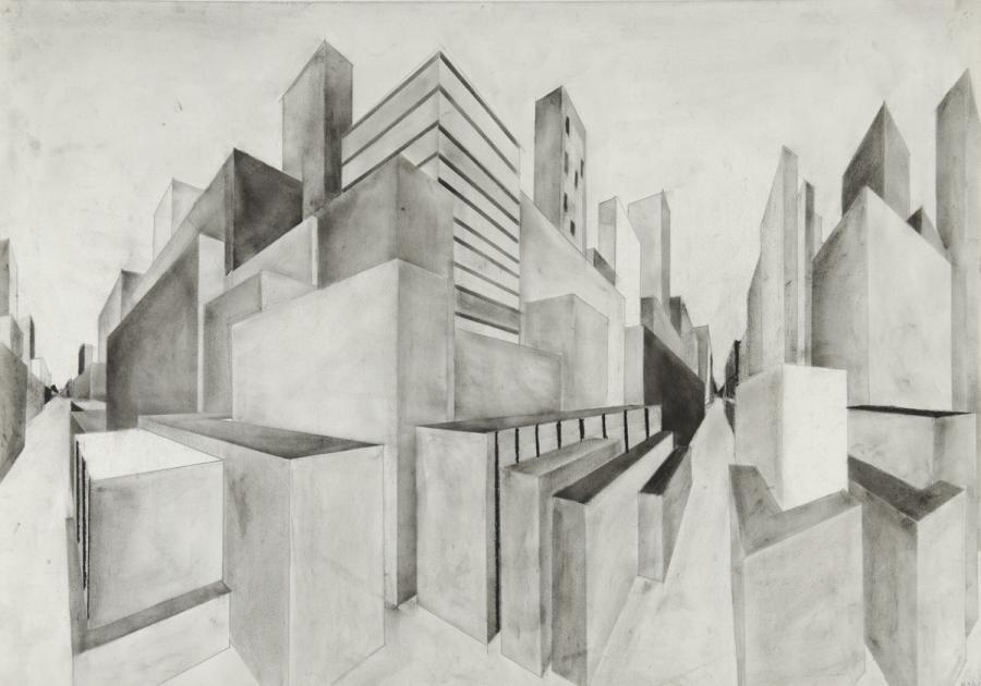 Perspektive mit 2 Fluchtpunkten: Hochhäuser