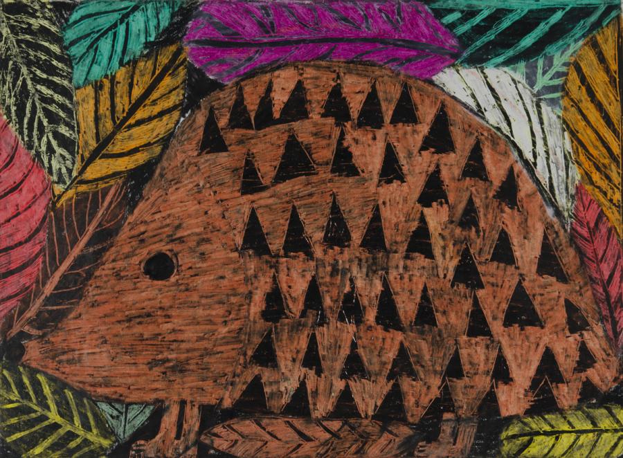 Wachskreide-Auskratztechnik: Igel