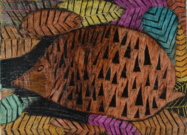 Wachskreide-Auskratztechnik: Igel