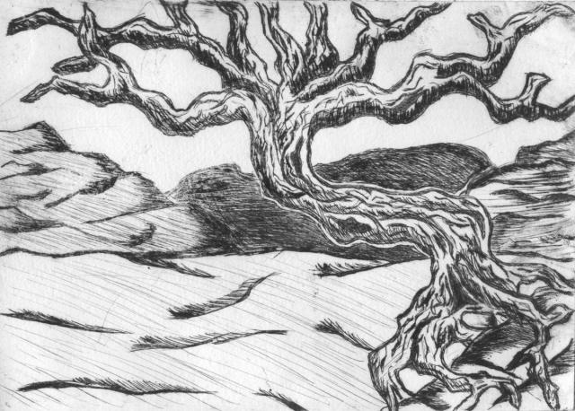 Landschaft mit knorrigem Baum