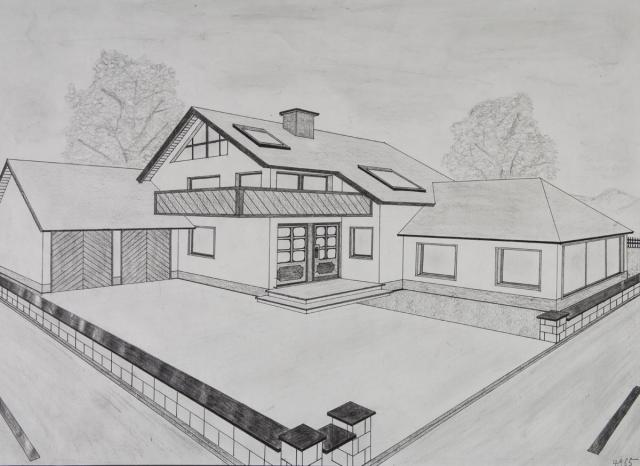 Perspektive mit 2 Fluchtpunkten: Einfamilienhaus