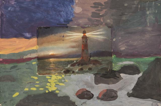 19. Jahrhundert: Weiterführung einer Kunstpostkarte - Leuchtturm