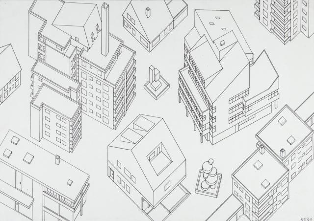 Grundriss-Schrägbild: Blick auf einen Marktplatz