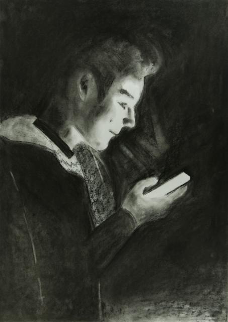 Person mit Handy: Die Erleuchung