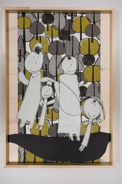 Familienbesuch im Eulengehege 2 Jasmin Omar Förderschule Pflugschule Bi Kl 4 Kreidezeichnung Collage, 70x100cm