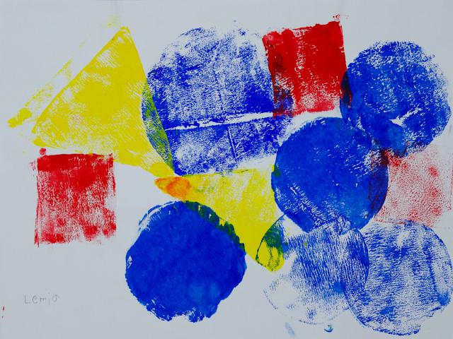 Formen in Rot, Blau und Gelb