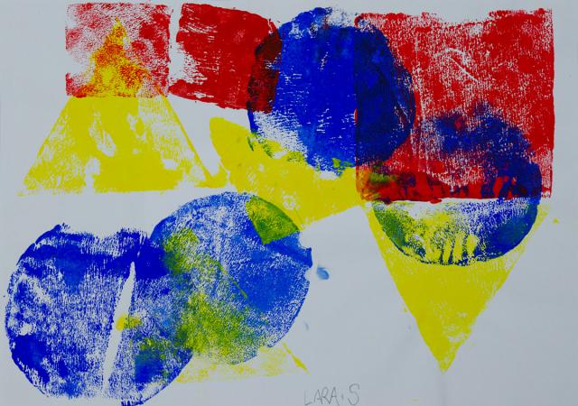 Formen in Rot, Blau und Gelb