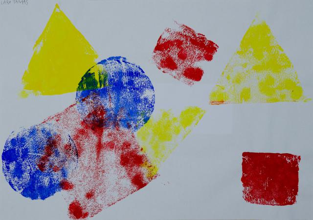 Formen in Rot, Blau und Gelb