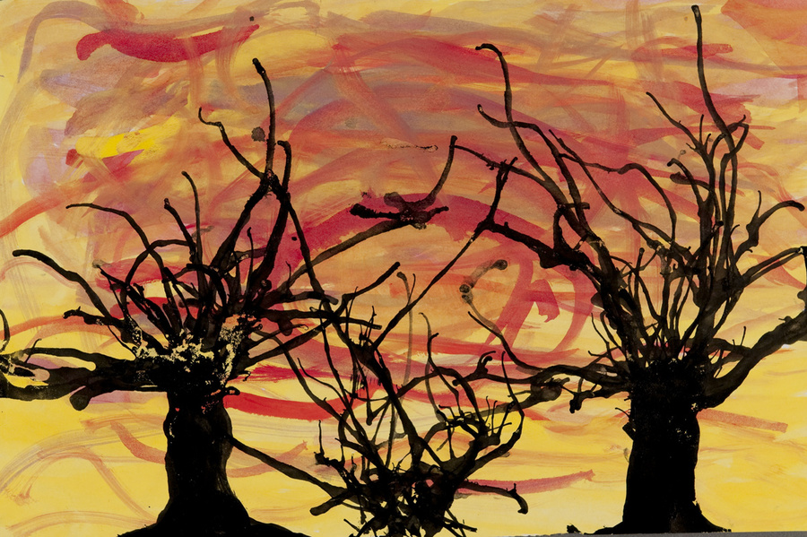 Tusche-Blastechnik: Bäume